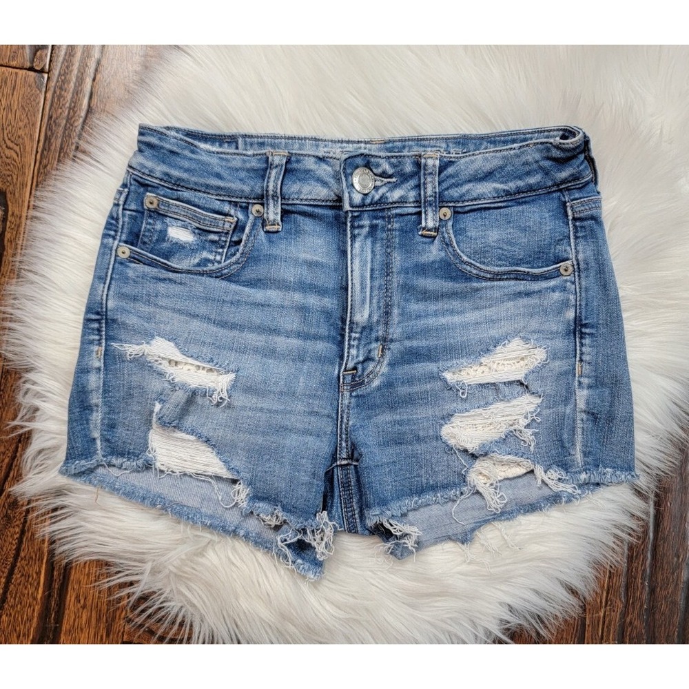 American Eagle Hi Rise Shortie Shorts Women's size 6 Distressed